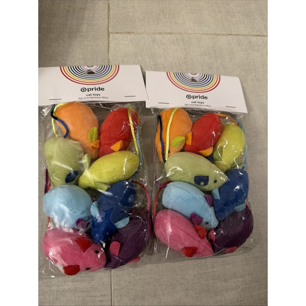 Target Pride Rainbow Skitter Mice Cat Toys 2 Packs of 8 (16 Total) NEW